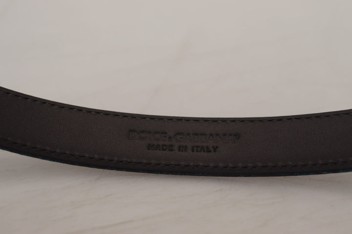 Dolce &amp; Gabbana Blue Jacquard Moire Silver Metal Belt Men