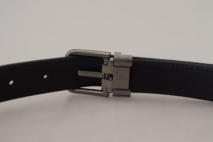 Dolce &amp; Gabbana Blue Jacquard Moire Silver Metal Belt Men