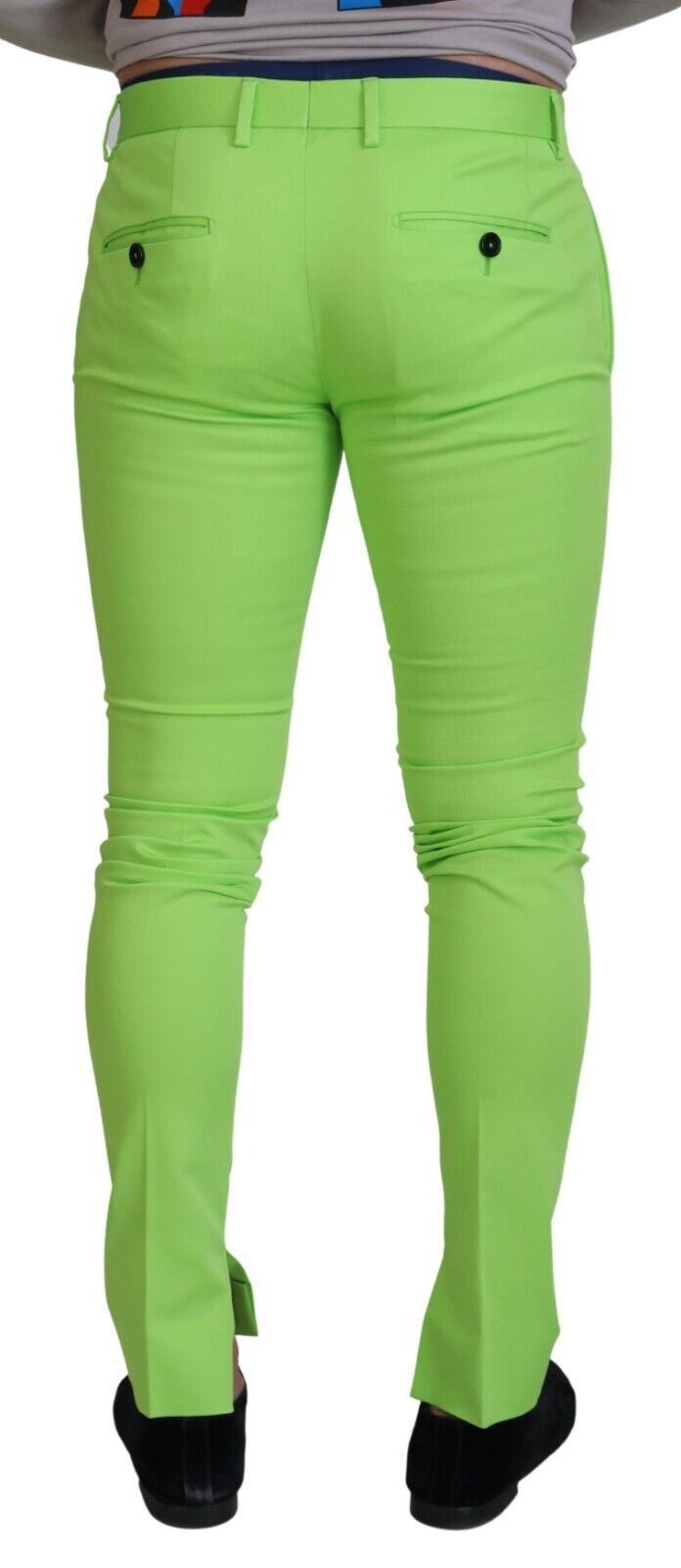 Dolce &amp; Gabbana Light Green Cotton Skinny Men Trousers Pants