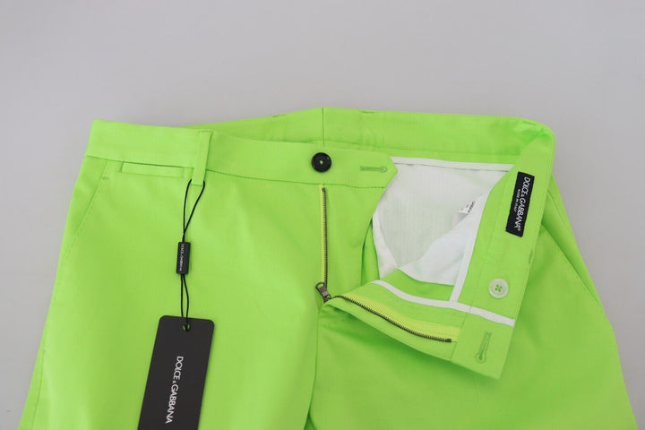 Dolce &amp; Gabbana Light Green Cotton Skinny Men Trousers Pants