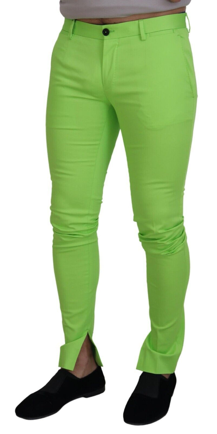 Dolce &amp; Gabbana Light Green Cotton Skinny Men Trousers Pants