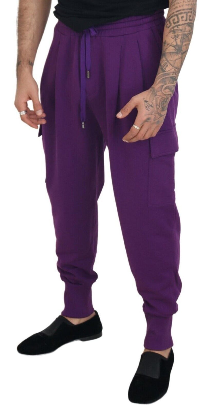 Pantalon de survêtement cargo élégant en coton violet Dolce &amp; Gabbana