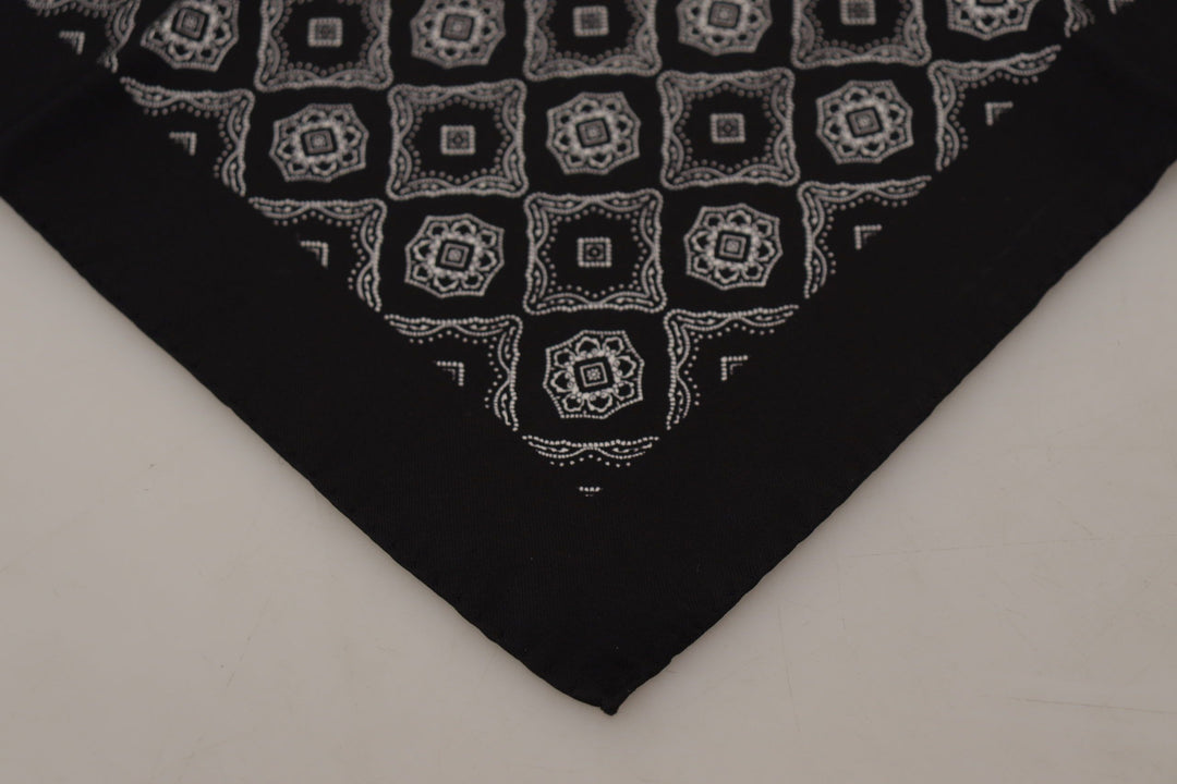 Dolce &amp; Gabbana Black Geometric Patterned Square Handkerchief Scarf