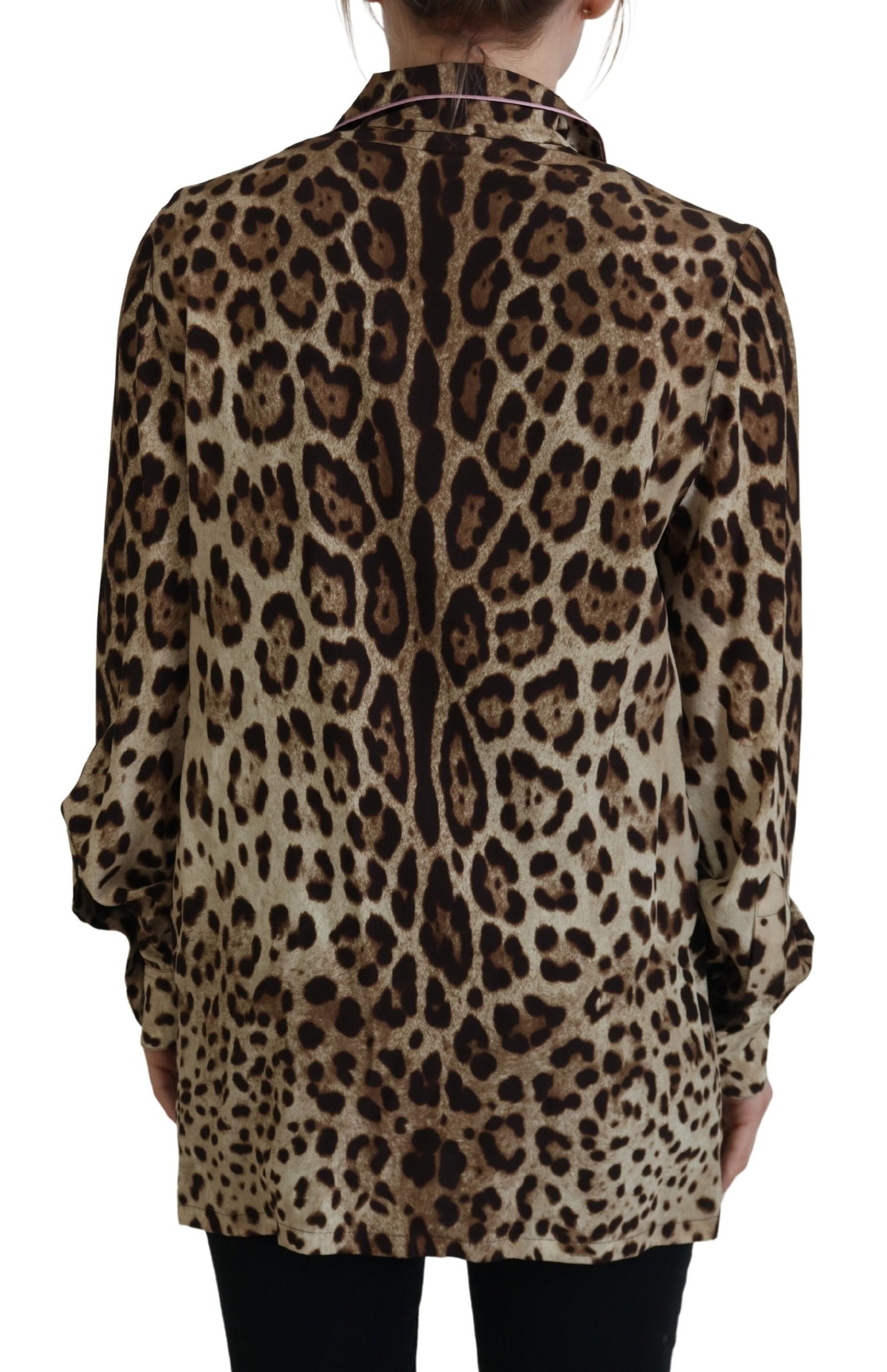 Dolce & Gabbana Brown Leopard Print Long Sleeves Blouse Top