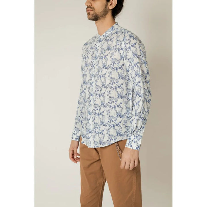 Gianni Lupo Blue Linen Pattern Shirt