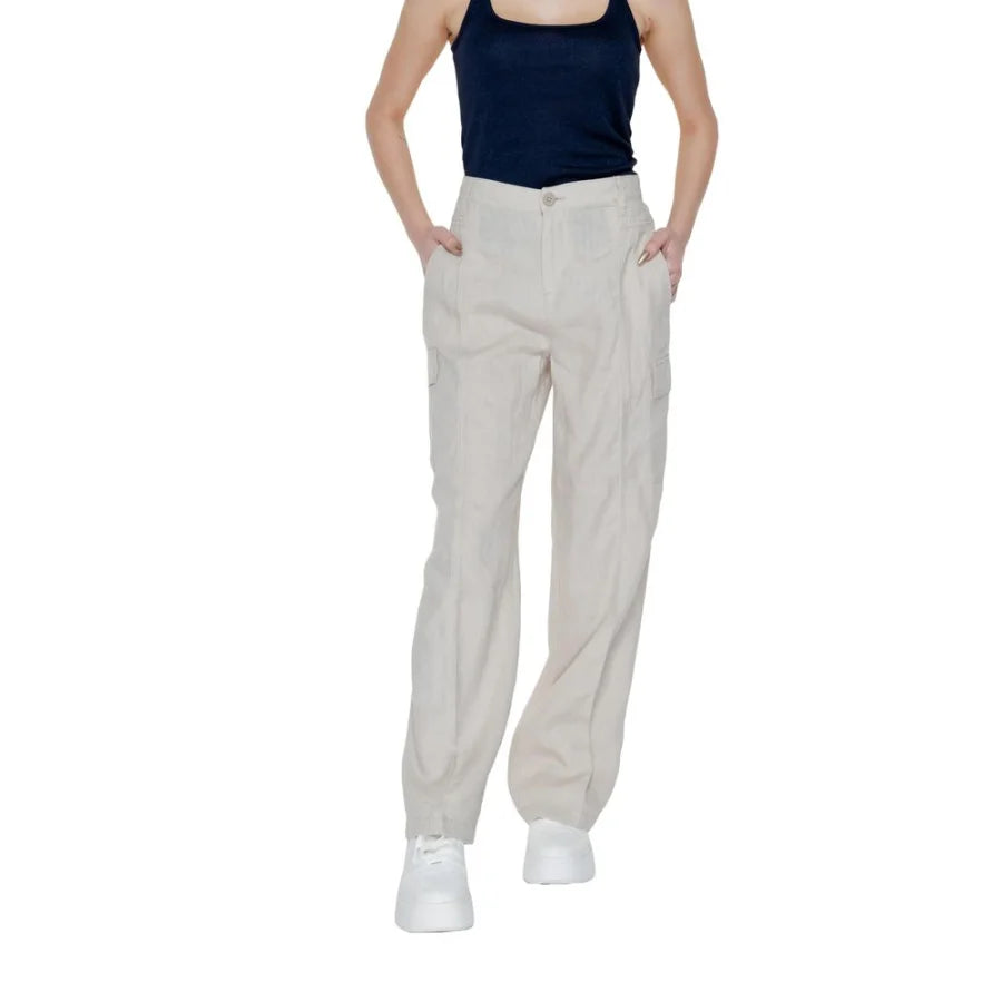 Street One Beige Linen Flared Pants