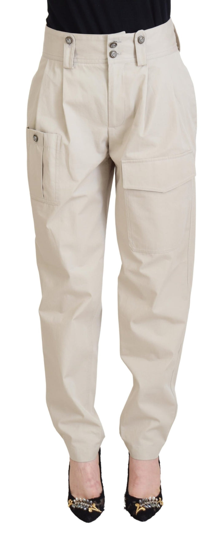 Pantalon en coton beige chic Dolce &amp;amp; Gabbana pour un confort élégant