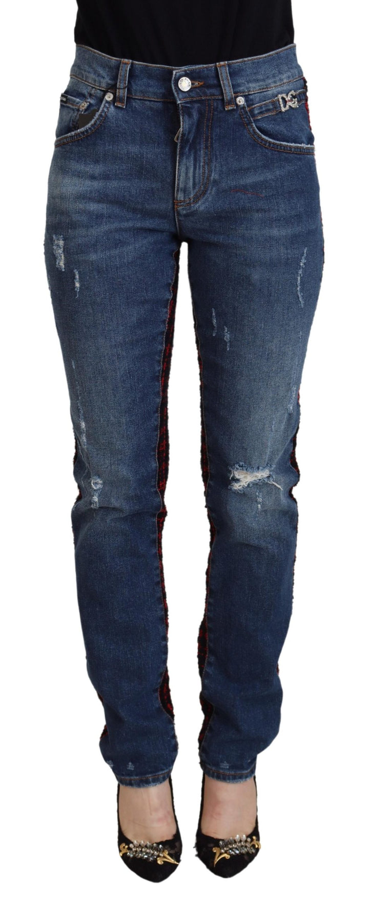 Pantalon en denim à carreaux Dolce &amp;amp; Gabbana Elevated Elegance