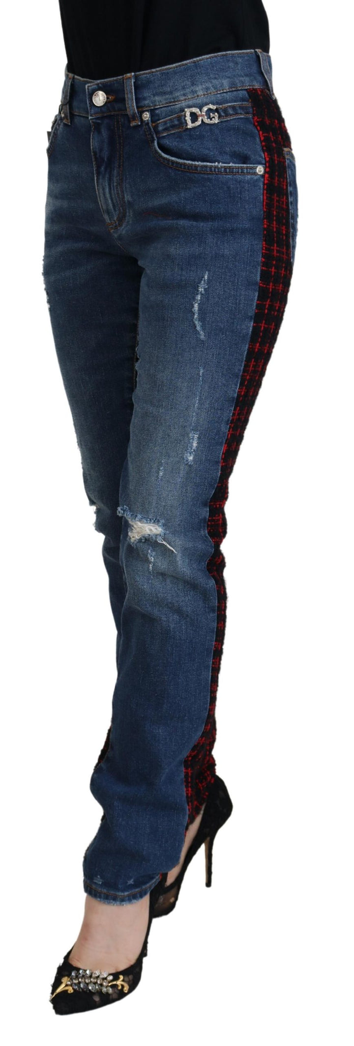 Pantalon en denim à carreaux Dolce &amp;amp; Gabbana Elevated Elegance