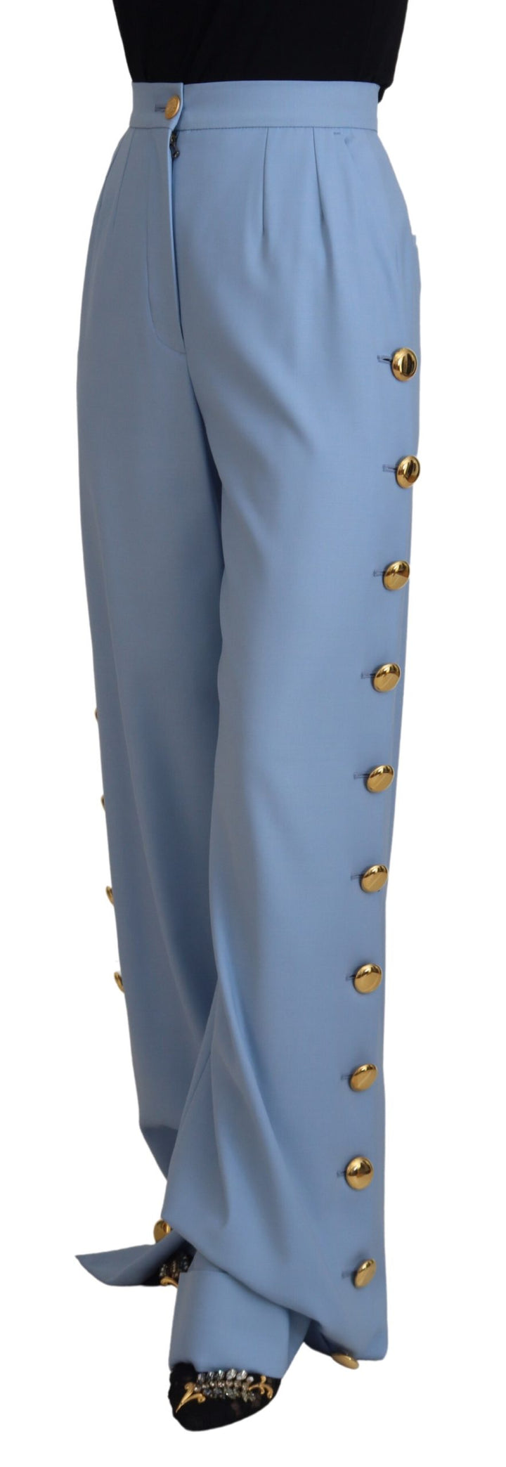 Dolce &amp; Gabbana Light Blue Button Wide Leg Pants
