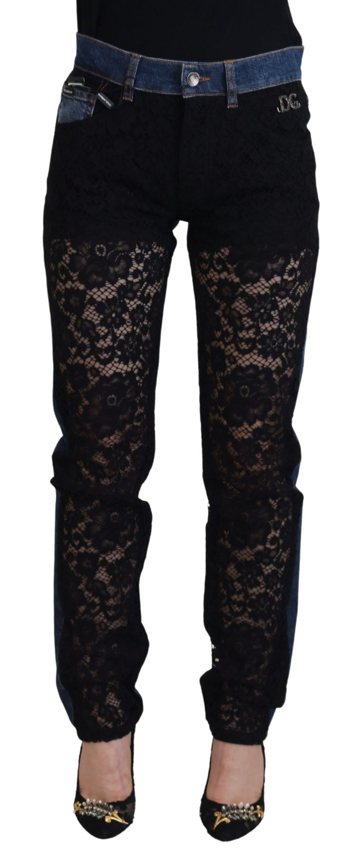 Dolce &amp;amp; Gabbana - Jean élégant à dentelle florale sur le devant