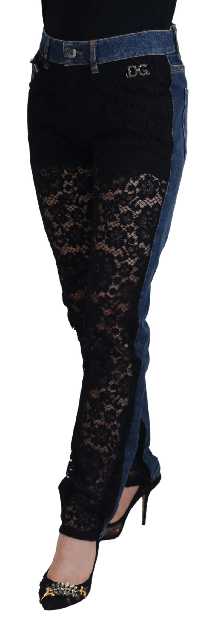 Dolce &amp;amp; Gabbana - Jean élégant à dentelle florale sur le devant