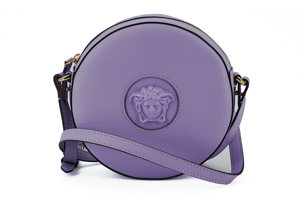 Sac à bandoulière rond violet élégant Versace