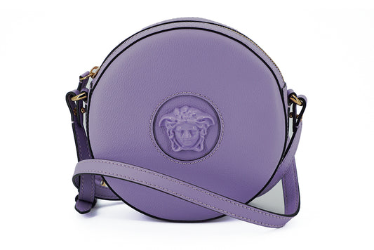 Bolso Versace Disco de piel morada con correa para el hombro Sensation