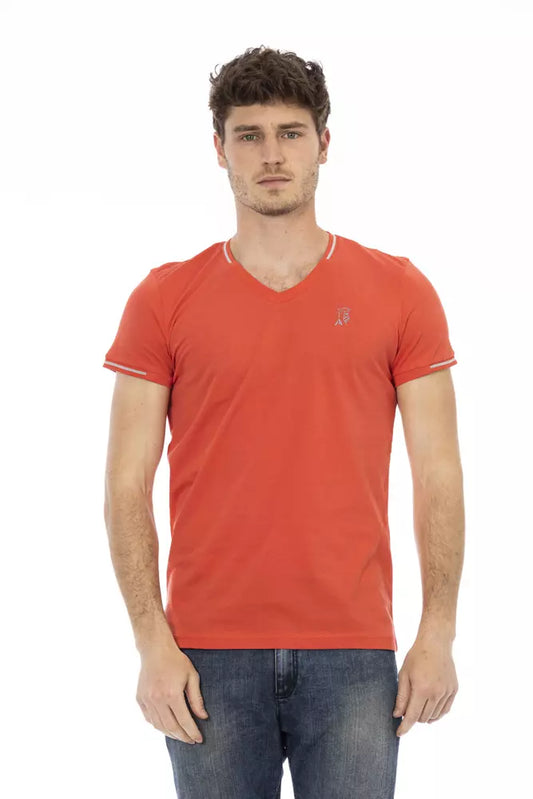 Trussardi Action Orange Cotton Men V-Neck T-Shirt
