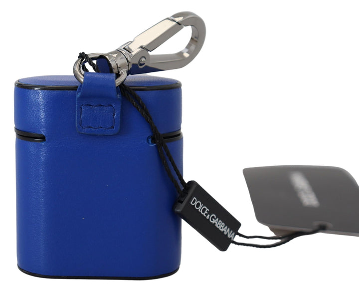 Dolce &amp; Gabbana Blue Leather Silver Metal Logo Airpods Case