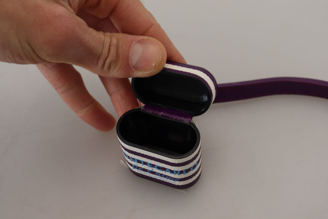 Dolce &amp; Gabbana Purple Leather Strap Gold Metal Logo Airpods Case