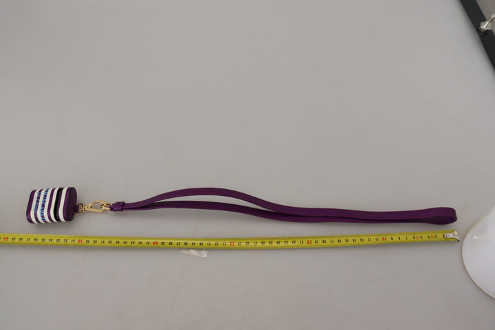 Dolce &amp; Gabbana Purple Leather Strap Gold Metal Logo Airpods Case