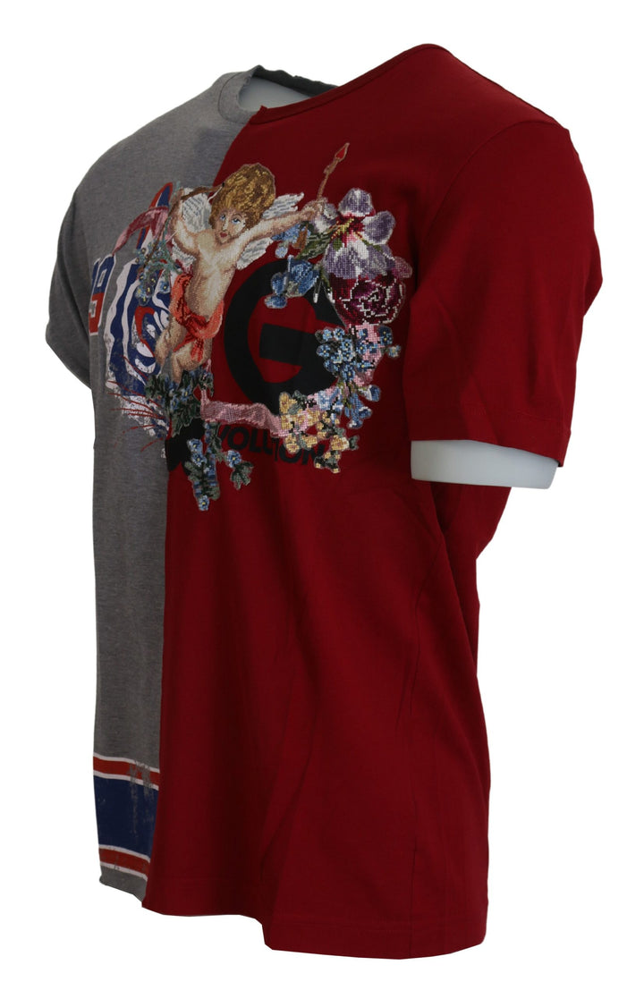 Dolce &amp; Gabbana Red Gray Two Model DG Angel Crewneck  T-shirt