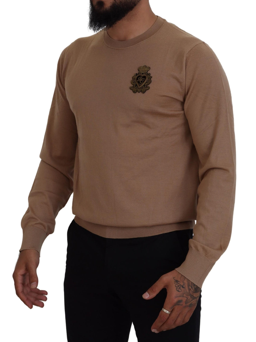 Dolce &amp; Gabbana Beige Cashmere Crown Logo Pullover Sweater