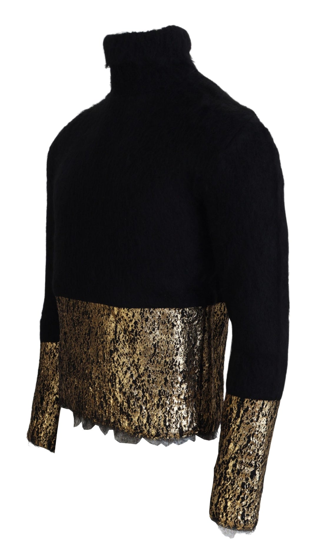 Dolce &amp; Gabbana Black Gold Turtleneck Mohair Pullover Mens Sweater