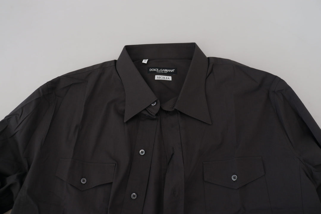 Dolce &amp; Gabbana Gray SICILIA Slim Fit Stretch Dress Shirt
