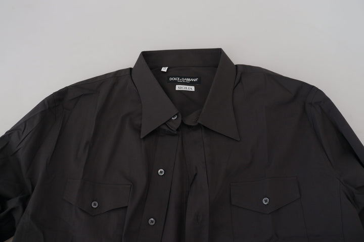 Dolce &amp; Gabbana Gray SICILIA Slim Fit Stretch Dress Shirt