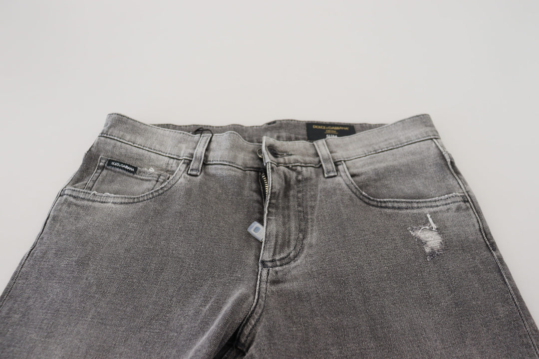 Dolce &amp; Gabbana Grey Washed Cotton Skinny Denim Jeans