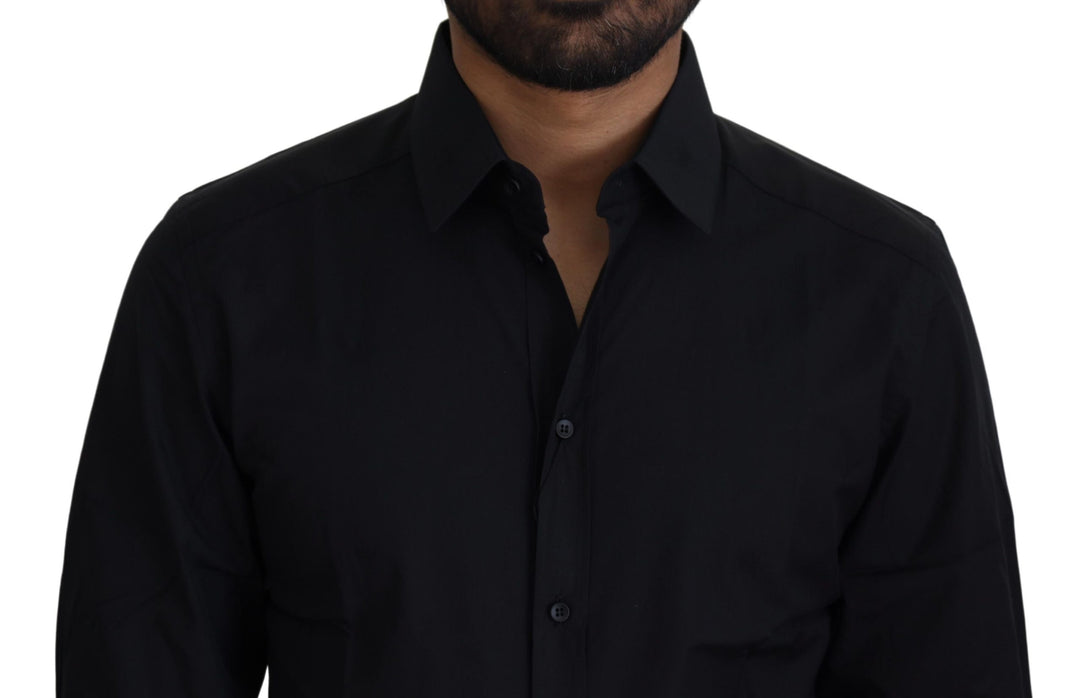 Dolce &amp; Gabbana Black Cotton Slim Fit Formal Dress GOLD Shirt