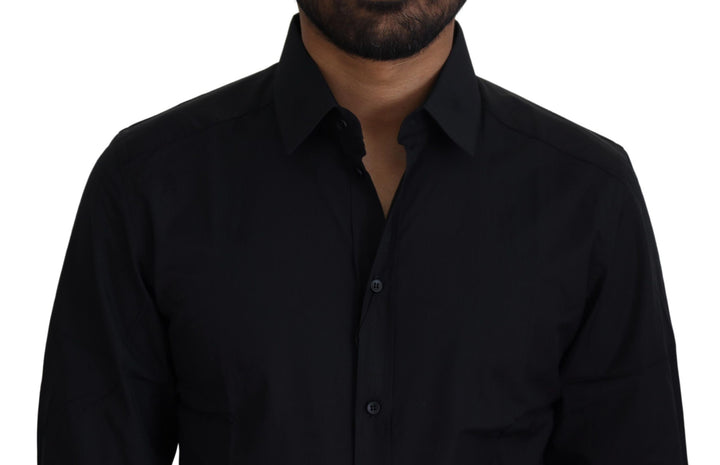 Dolce &amp; Gabbana Black Cotton Slim Fit Formal Dress GOLD Shirt