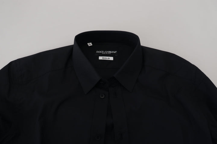 Dolce &amp; Gabbana Black Cotton Slim Fit Formal Dress GOLD Shirt