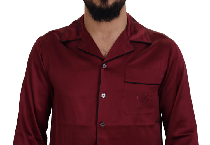 Dolce &amp; Gabbana Red Silk Lounge Top Pajama Sleepwear Shirt