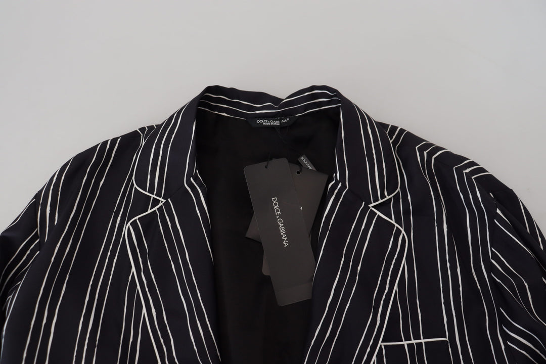 Dolce &amp; Gabbana Blue Striped Silk Pajama Shirt Jacket