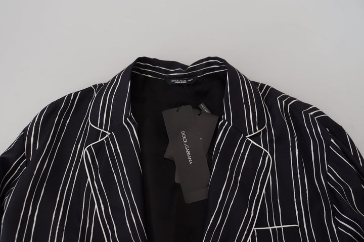 Dolce &amp; Gabbana Blue Striped Silk Pajama Shirt Jacket