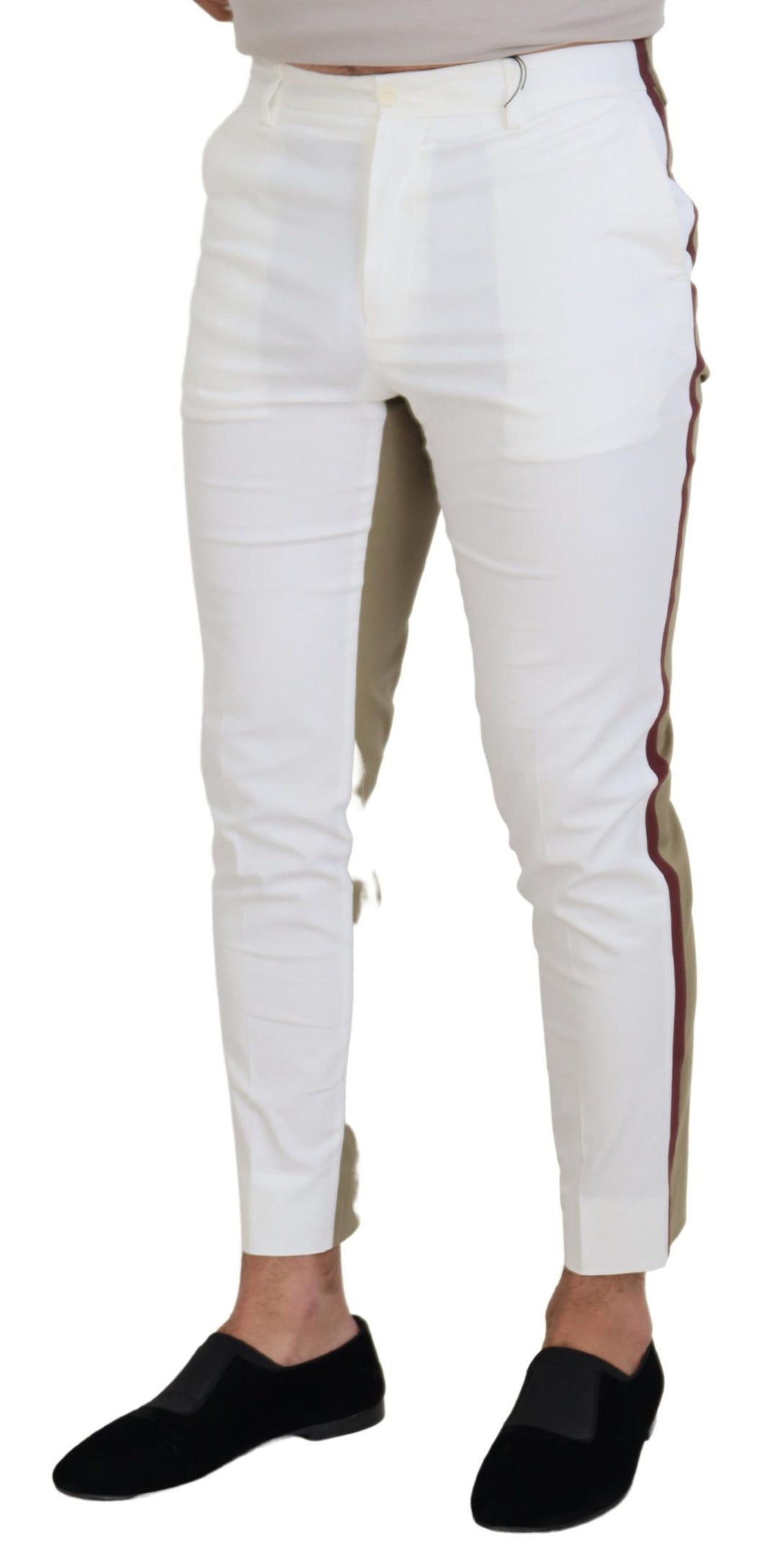 Dolce &amp; Gabbana White Brown Slim Fit Chino Pants