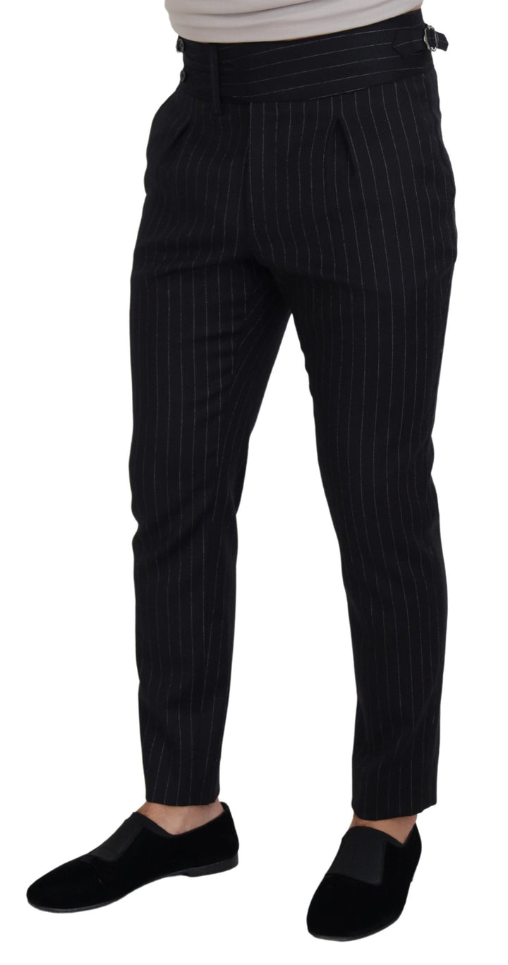 Dolce &amp; Gabbana Black Wool Striped Chino Pants