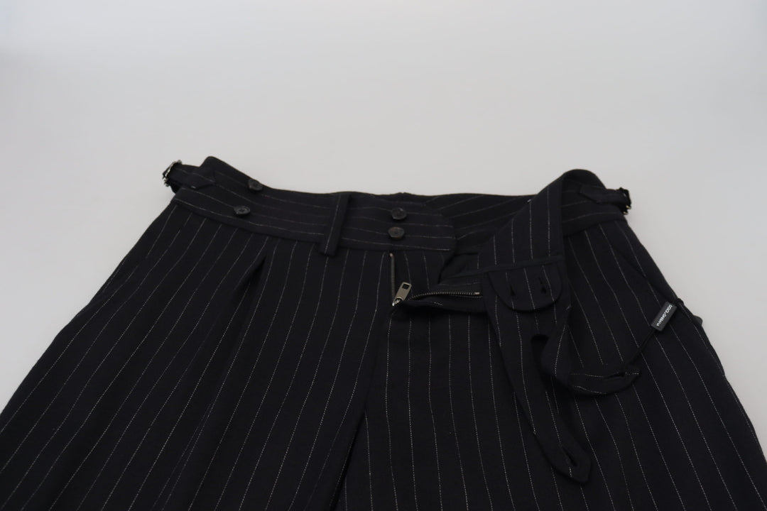 Dolce &amp; Gabbana Black Wool Striped Chino Pants