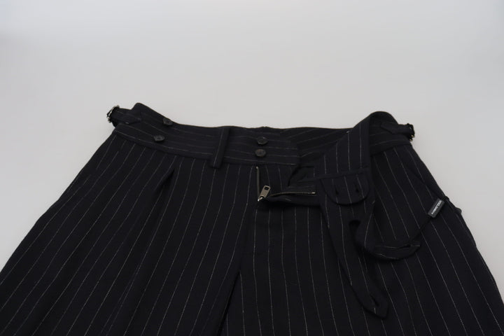 Dolce &amp; Gabbana Black Wool Striped Chino Pants