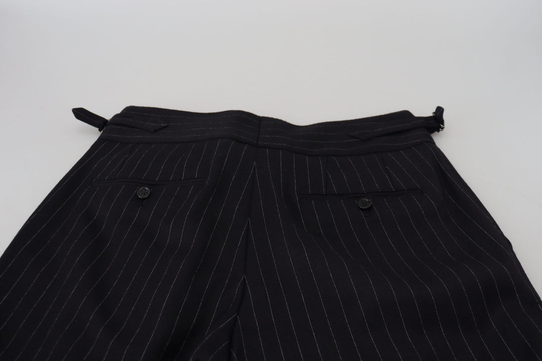 Dolce &amp; Gabbana Black Wool Striped Chino Pants