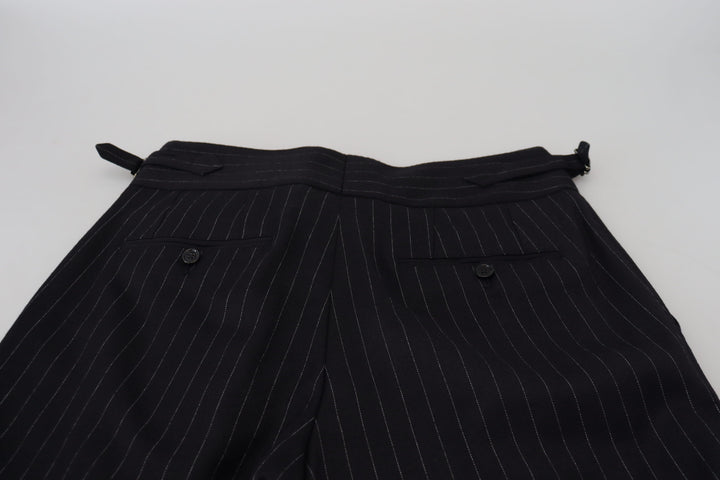 Dolce &amp; Gabbana Black Wool Striped Chino Pants