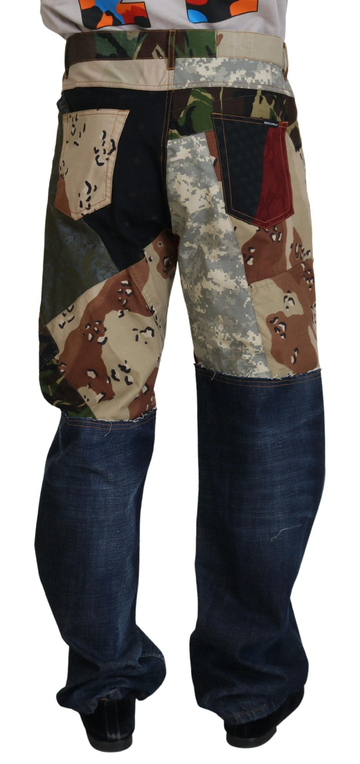 Dolce &amp; Gabbana Multicolor Silk Patchwork Men Denim Jeans