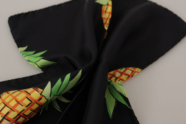 Dolce &amp; Gabbana Black Pineapple Printed Square Handkerchief  Scarf