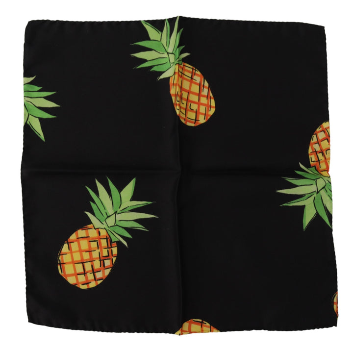 Dolce &amp; Gabbana Black Pineapple Printed Square Handkerchief  Scarf