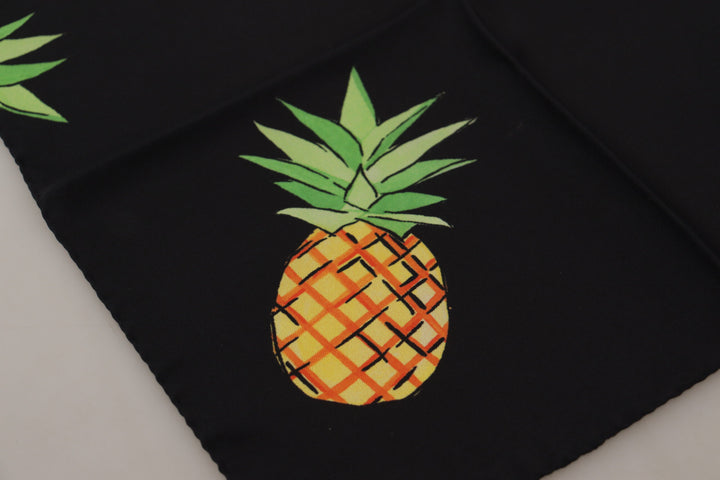 Dolce &amp; Gabbana Black Pineapple Printed Square Handkerchief  Scarf