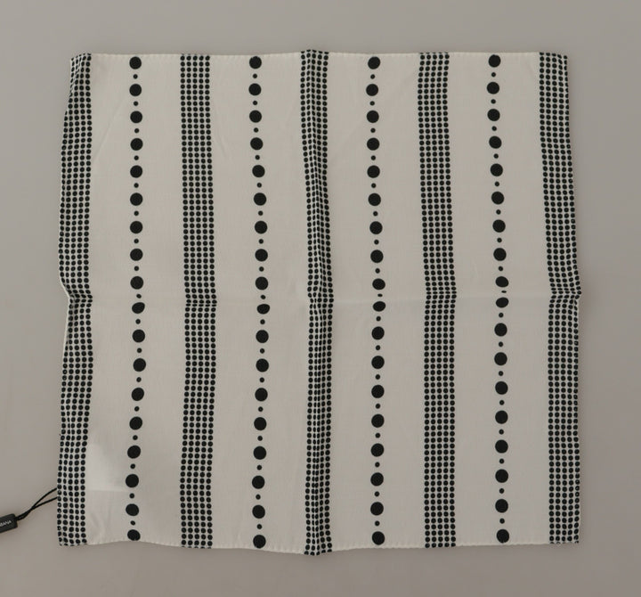 Dolce &amp; Gabbana White Dotted Stripes Square Handkerchief Viscose Scarf