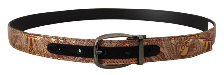 Dolce &amp; Gabbana Multicolor Embossed Leather Black Metal Buckle Belt