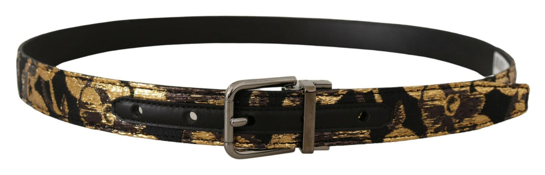 Dolce & Gabbana Multicolor Jacquard Leather Logo Metal Buckle Belt