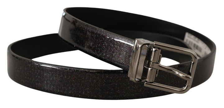 Dolce &amp; Gabbana Black Vernice Puntinata Leather Silver Tone Metal Belt
