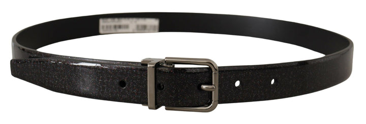 Dolce &amp; Gabbana Black Vernice Puntinata Leather Silver Tone Metal Belt