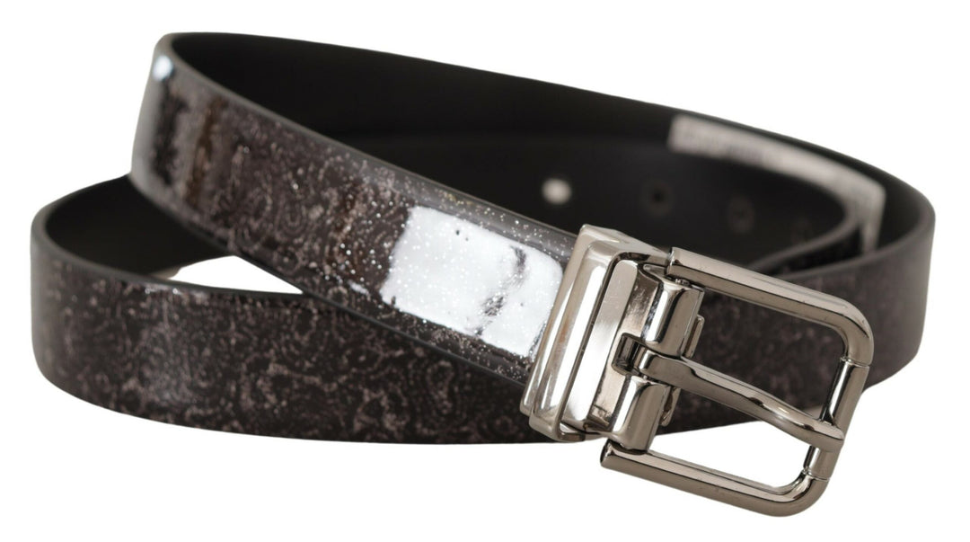 Dolce &amp; Gabbana Black Goccia Glitter Patent Leather Buckle Vernice Belt